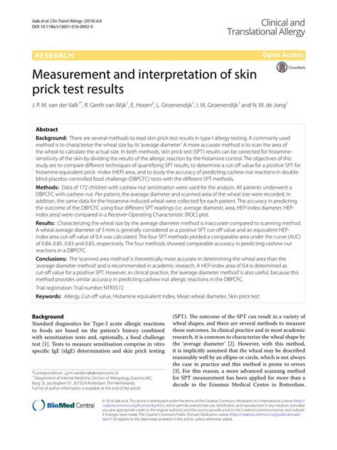 Measurement and interpretation of skin prick test results.